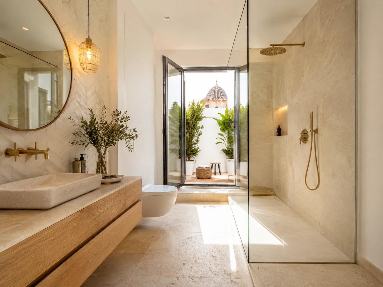 Real baño interior with vanity, shower, tiling, and fittings that influence reforma cost.